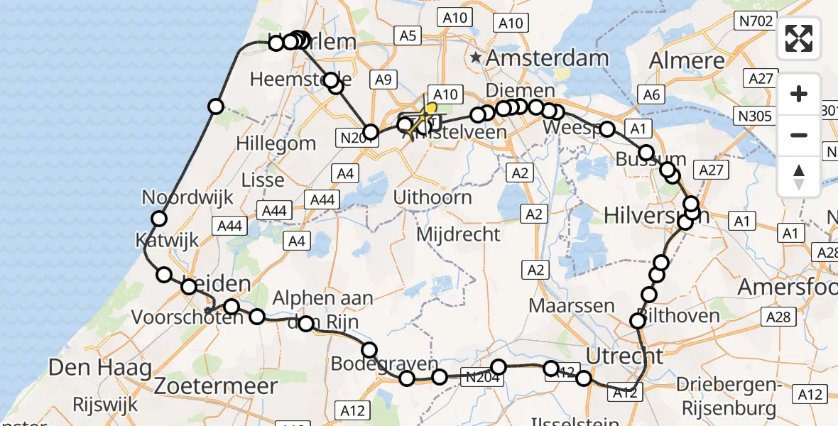 Vluchtroute Politiehelikopter van Schiphol naar Schiphol