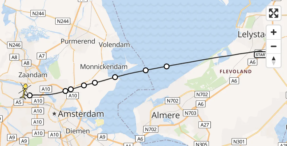 Routekaart van de vlucht: Lifeliner 1 naar Amsterdam Heliport, Oostranddreef