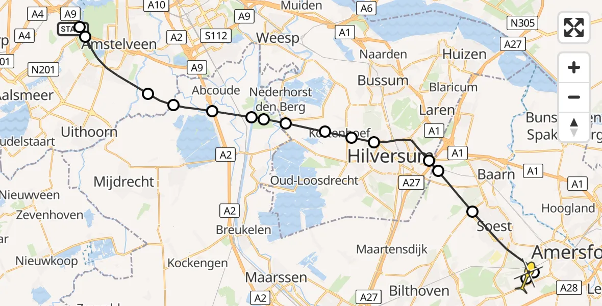 Routekaart van de vlucht: Politieheli naar Soest, Nieuwemeerdijk