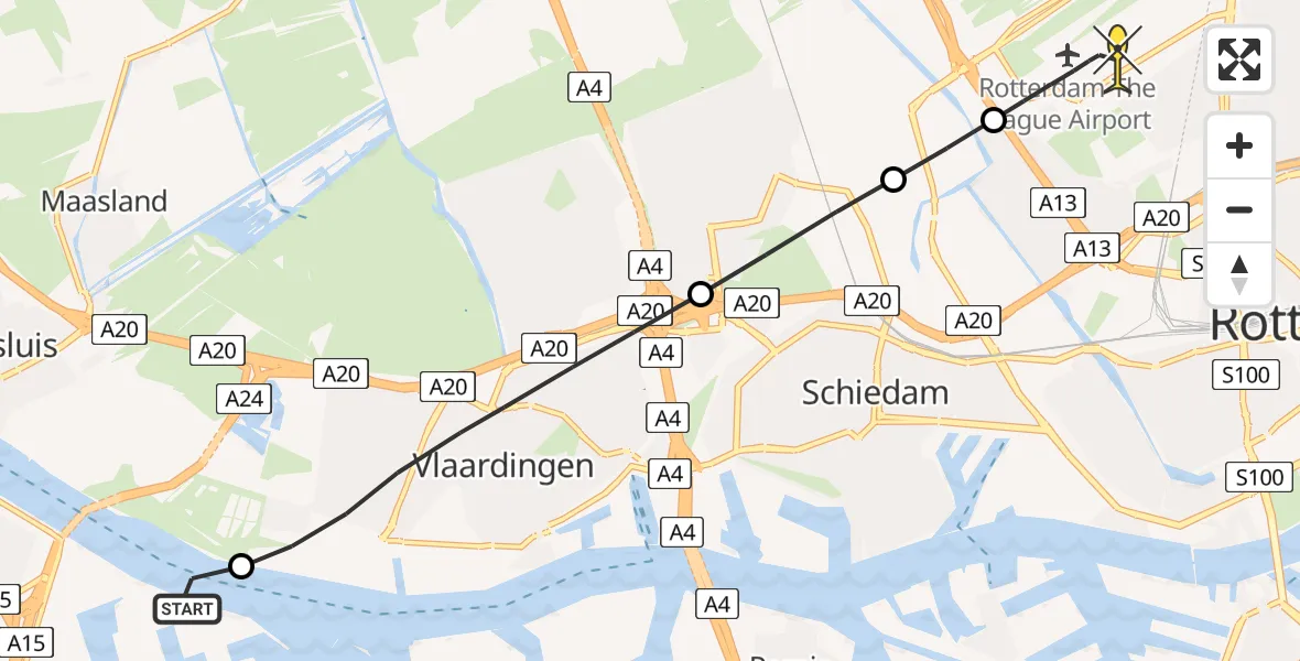 Routekaart van de vlucht: Lifeliner 2 naar Rotterdam The Hague Airport, Maassluissedijk