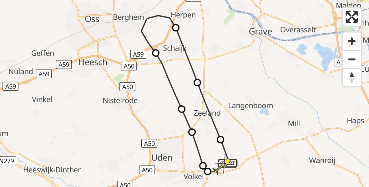Routekaart van de vlucht: Lifeliner 3 naar Vliegbasis Volkel, Zeelandsedijk