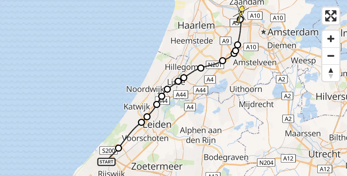 Routekaart van de vlucht: Lifeliner 1 naar Amsterdam Heliport, Lange Voorhout