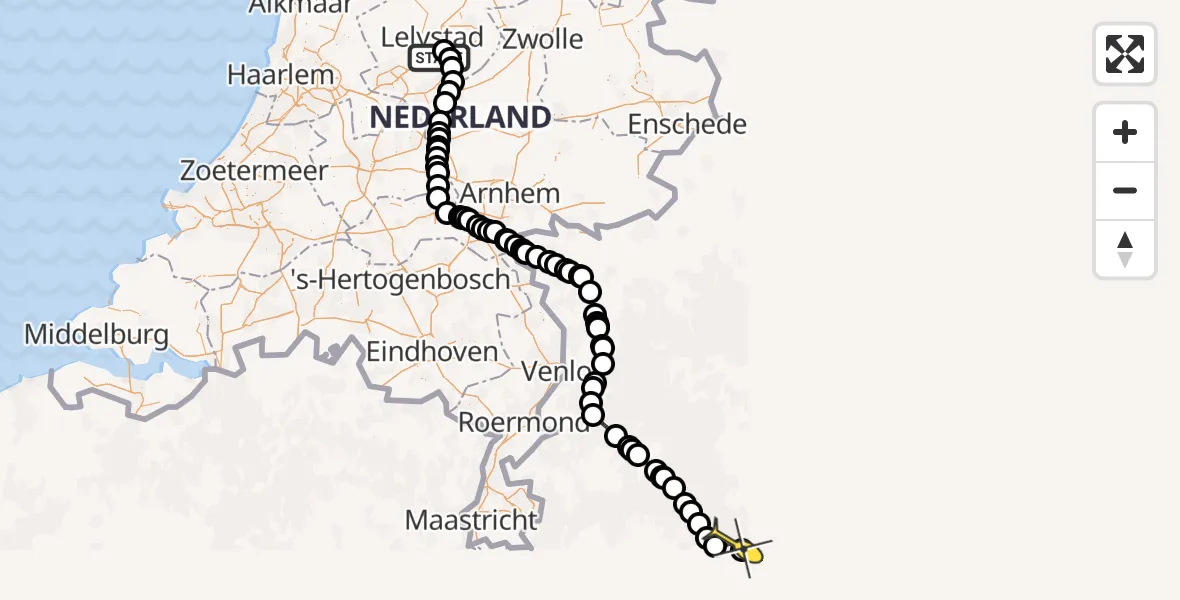 Routekaart van de vlucht: Ambulanceheli naar Sankt Augustin, Larserweg
