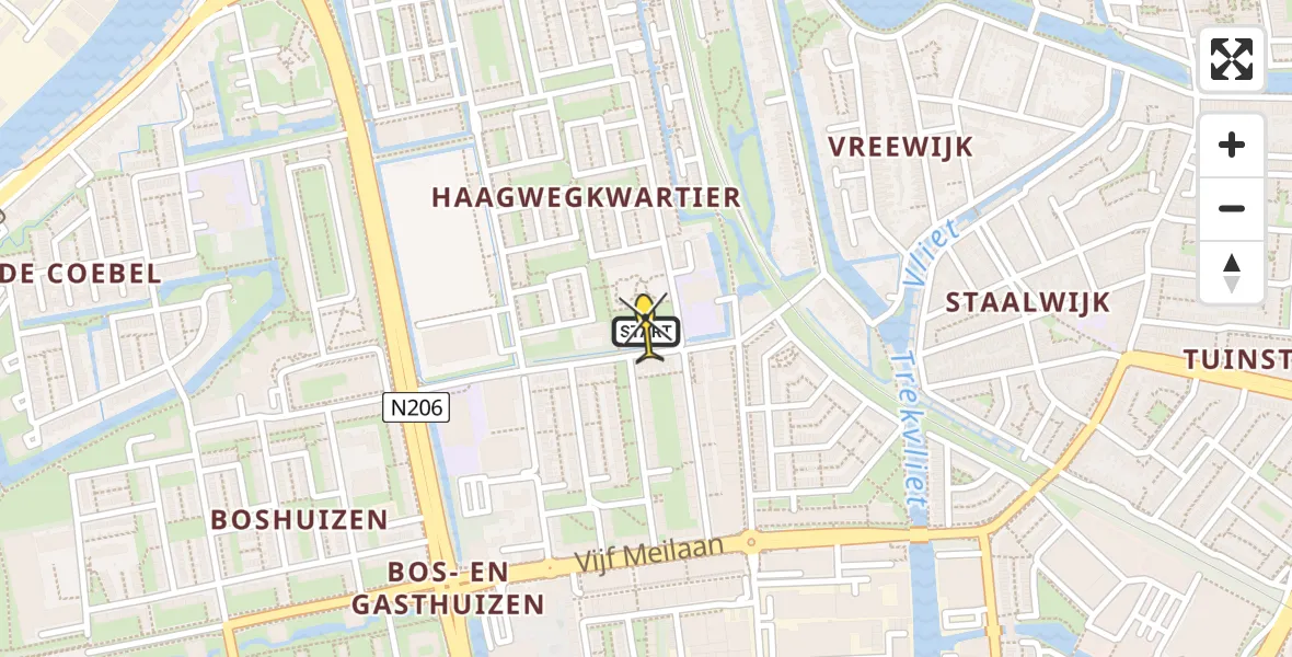 Routekaart van de vlucht: Lifeliner 2 naar Leiden, Telderskade