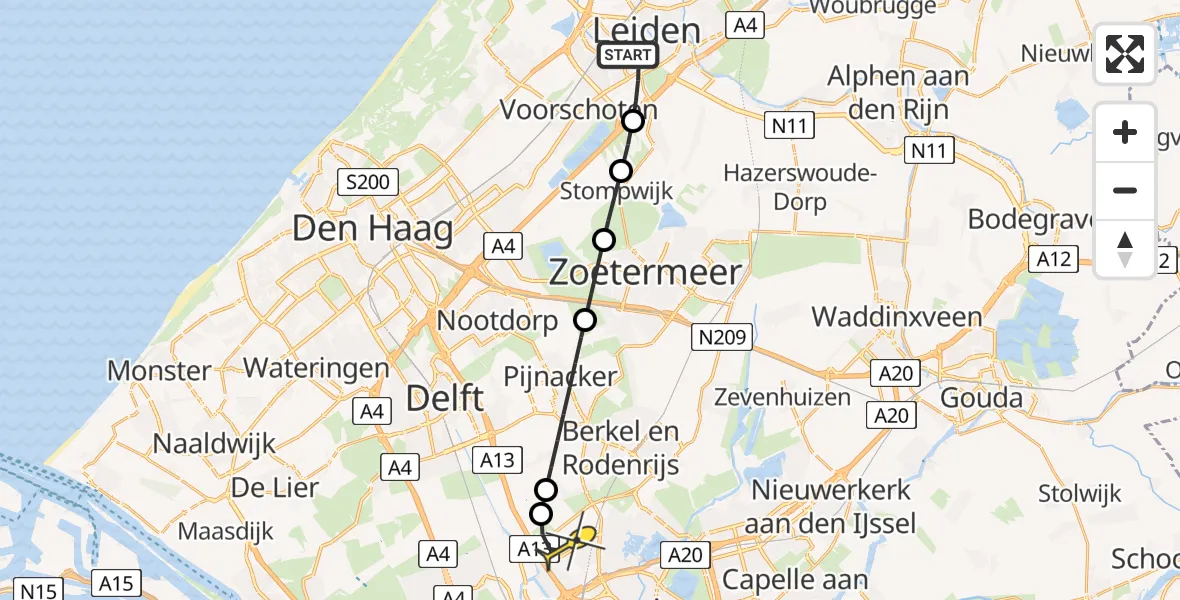 Routekaart van de vlucht: Lifeliner 2 naar Rotterdam The Hague Airport, Vlietweg