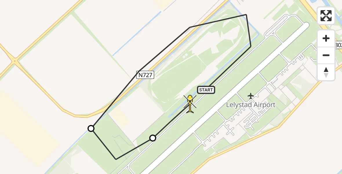 Routekaart van de vlucht: Traumaheli naar Lelystad Airport, RDW-testbaan