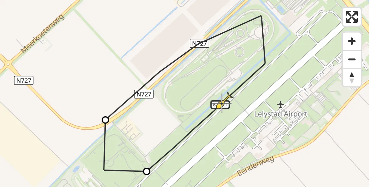 Routekaart van de vlucht: Traumaheli naar Lelystad Airport, RDW-testbaan