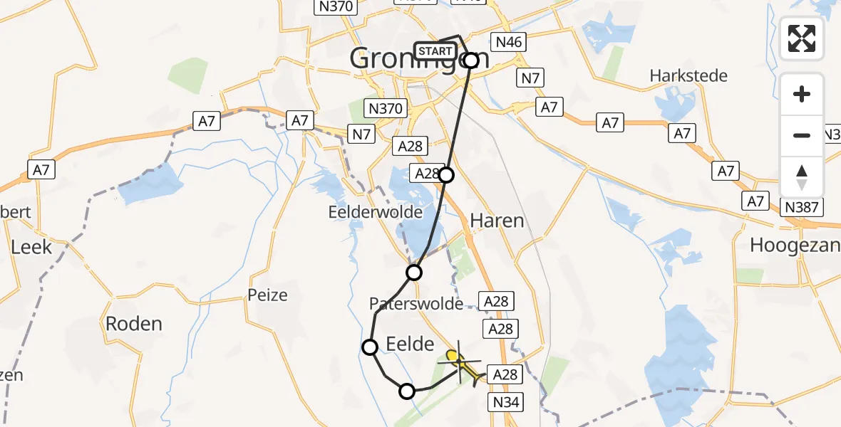 Routekaart van de vlucht: Lifeliner 4 naar Groningen Airport Eelde, Bornholmstraat