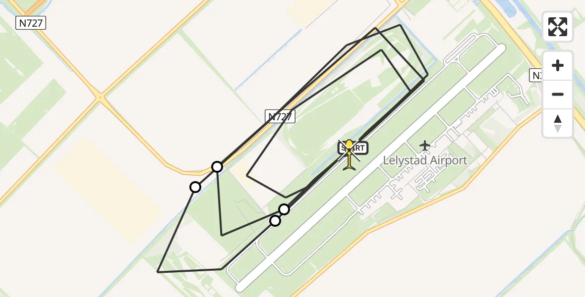 Routekaart van de vlucht: Traumaheli naar Lelystad Airport, RDW-testbaan