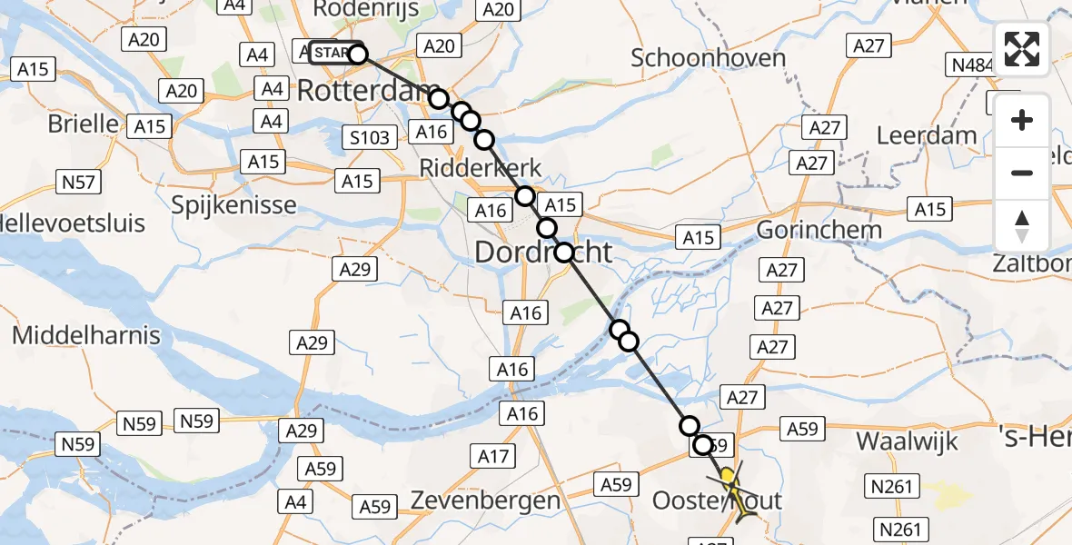 Routekaart van de vlucht: Lifeliner 2 naar Oosterhout, Van der Duijn van Maasdamweg