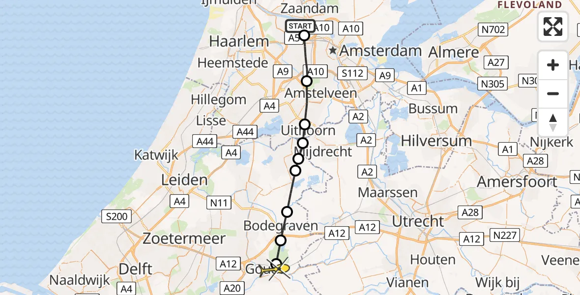 Routekaart van de vlucht: Lifeliner 1 naar Gouda, Westhaven