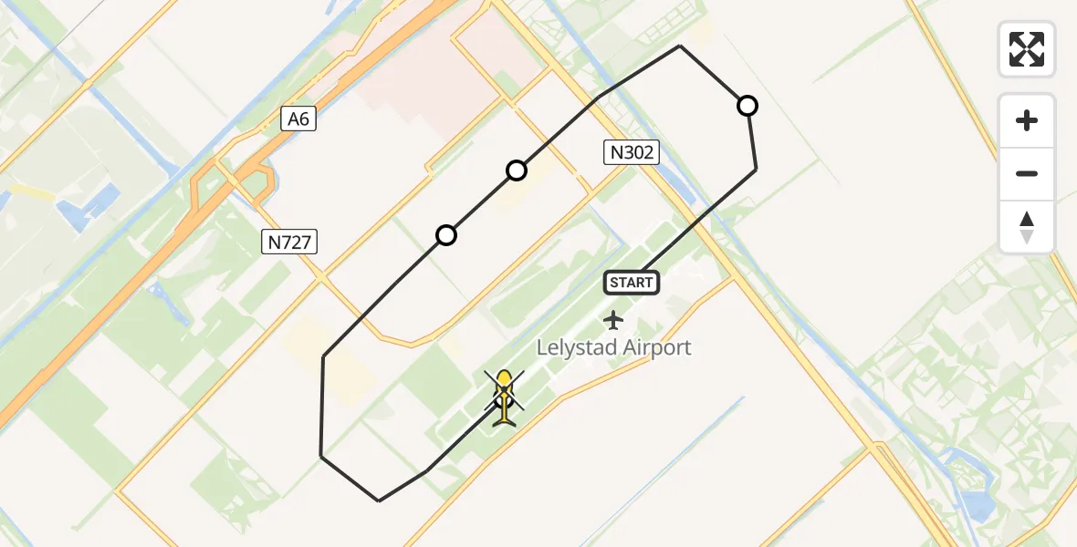 Routekaart van de vlucht: Traumahelikopter naar Lelystad Airport, Vlotgrasweg