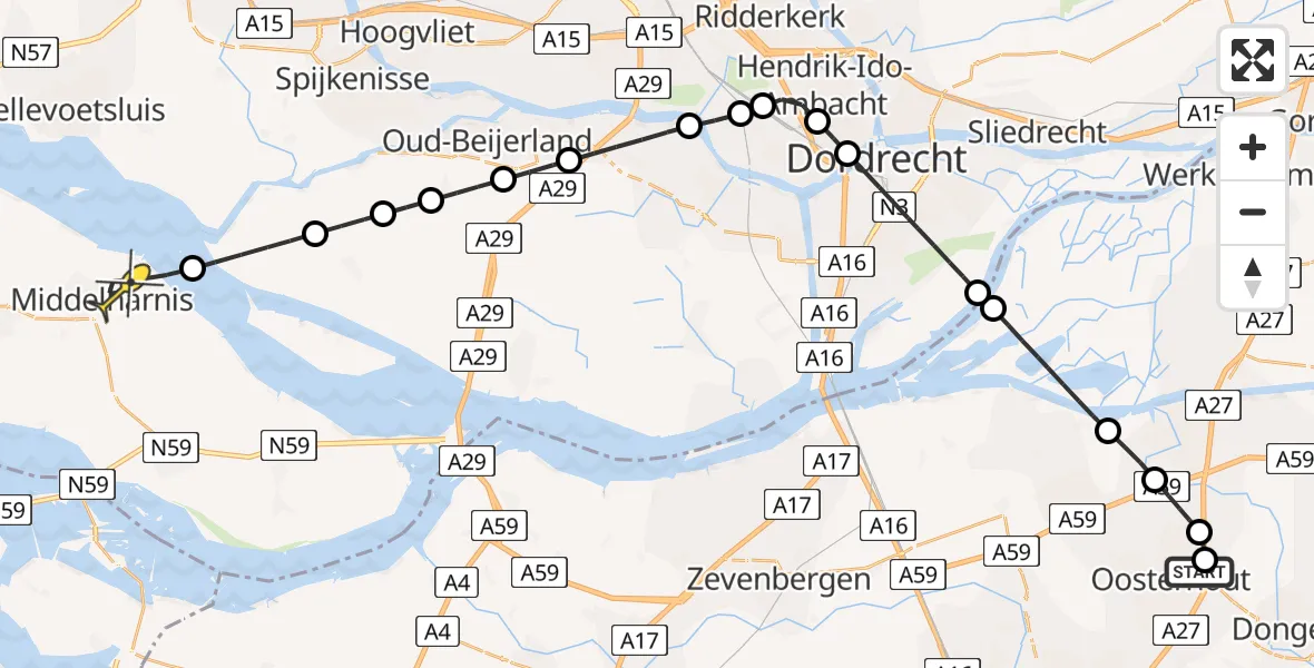 Routekaart van de vlucht: Lifeliner 2 naar Middelharnis, Rembrandtlaan
