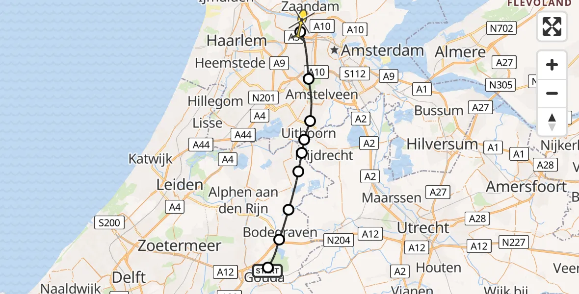 Routekaart van de vlucht: Lifeliner 1 naar Amsterdam Heliport, Ree
