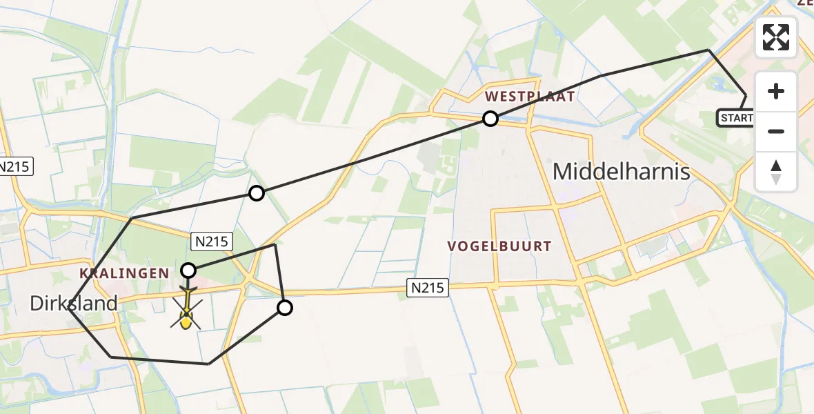 Routekaart van de vlucht: Lifeliner 2 naar Dirksland, Zuiddiep