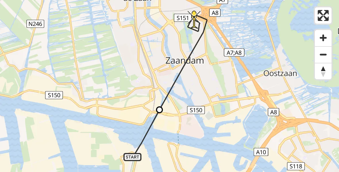Routekaart van de vlucht: Lifeliner 1 naar Zaandam, Hemkade