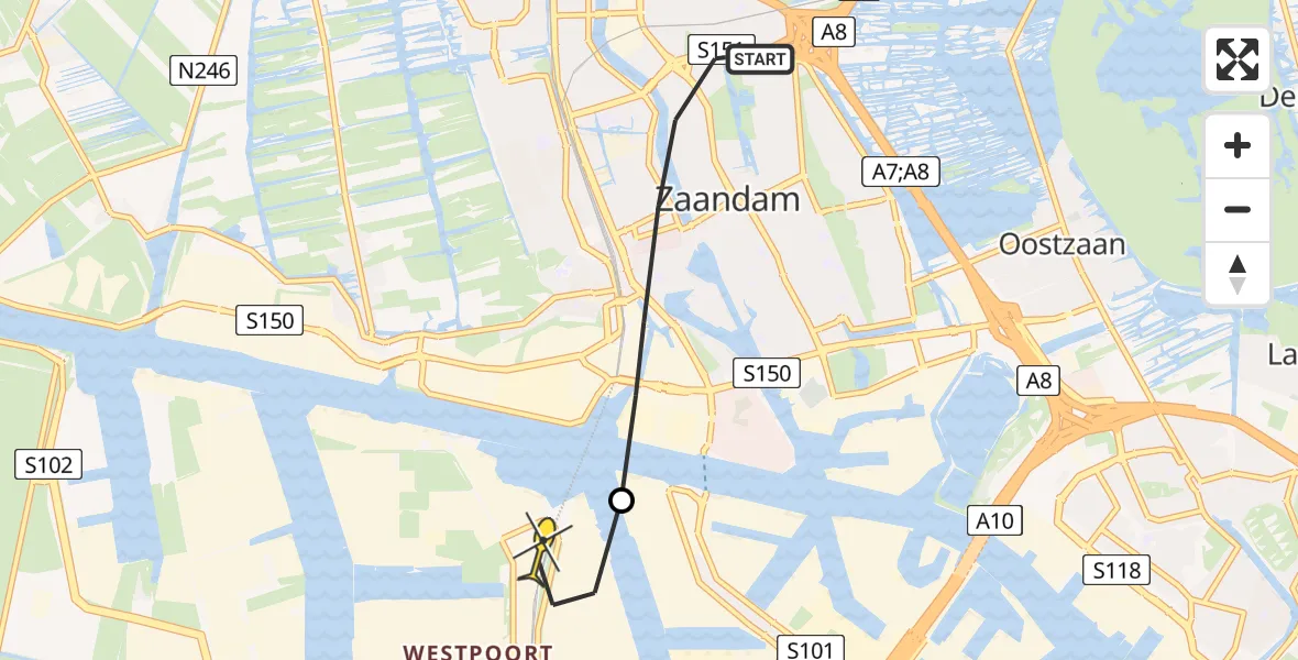 Routekaart van de vlucht: Lifeliner 1 naar Amsterdam Heliport, Jan Bouwmeesterstraat