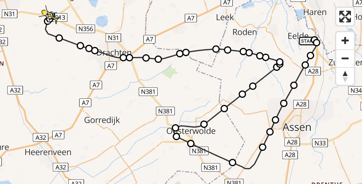 Routekaart van de vlucht: Lifeliner 4 naar Warten, Burgemeester J.G. Legroweg
