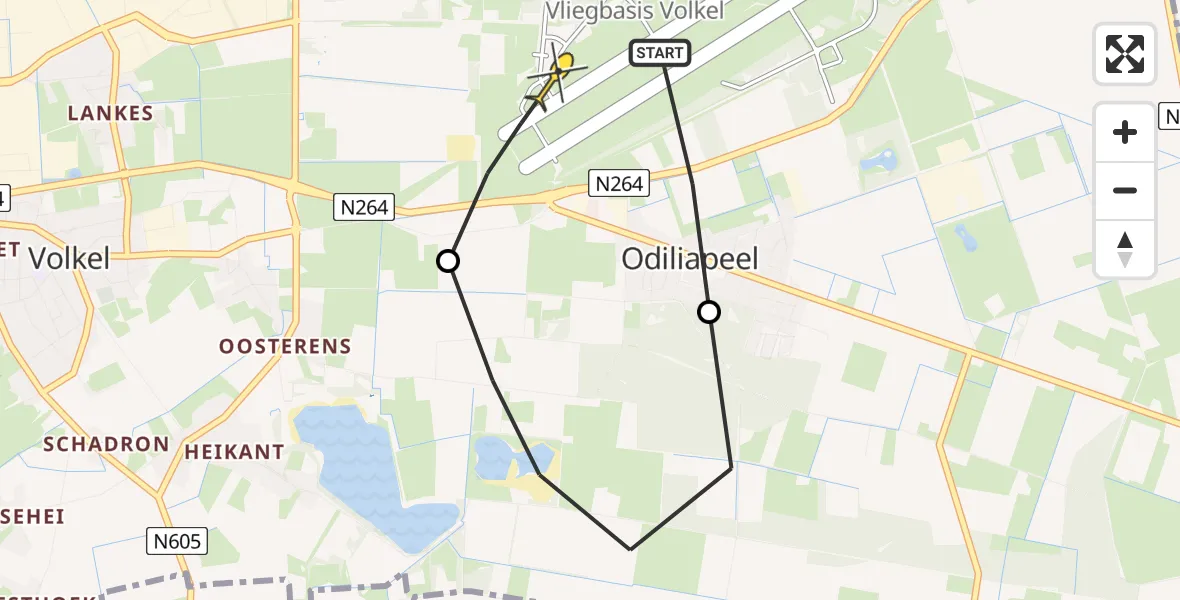Routekaart van de vlucht: Lifeliner 3 naar Vliegbasis Volkel, Rechtestraat
