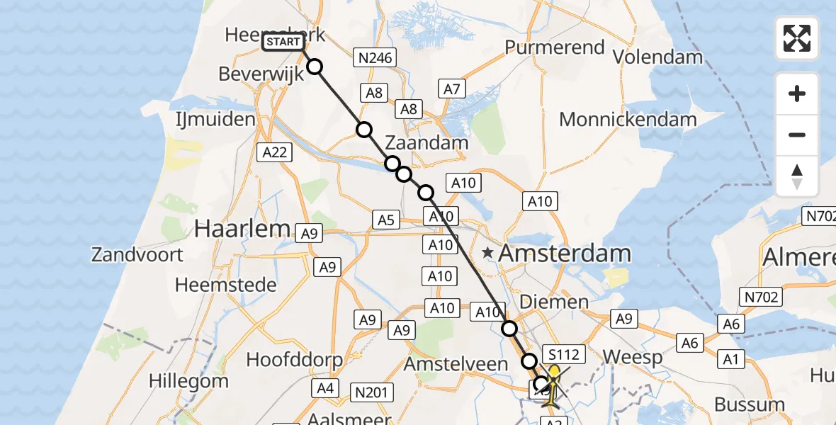 Routekaart van de vlucht: Lifeliner 1 naar Academisch Medisch Centrum (AMC), Wieringen
