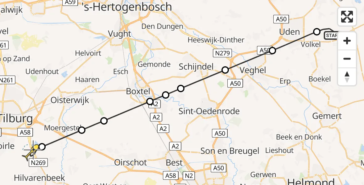 Routekaart van de vlucht: Lifeliner 3 naar Hilvarenbeek, Zeelandsedijk