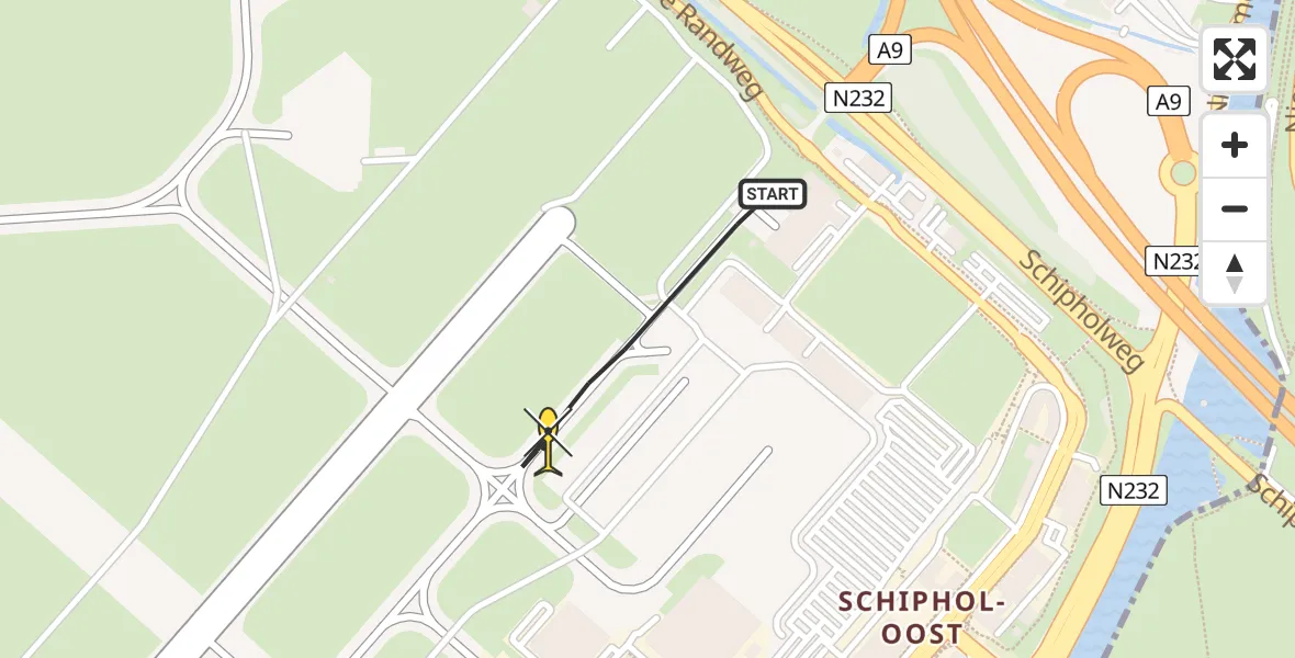Routekaart van de vlucht: Politieheli naar Schiphol, Kraayveldstraat