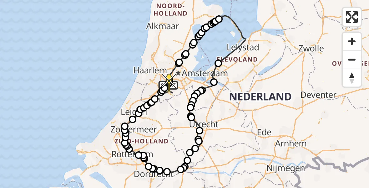 Routekaart van de vlucht: Politieheli naar Schiphol, Halim P.K. straat