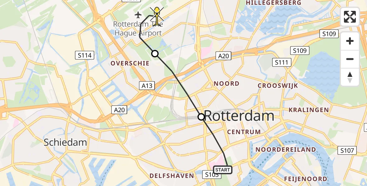 Routekaart van de vlucht: Lifeliner 2 naar Rotterdam The Hague Airport, Van Speykstraat