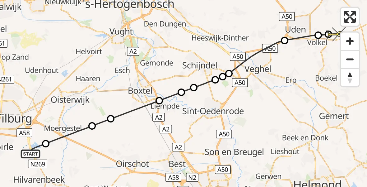 Routekaart van de vlucht: Lifeliner 3 naar Vliegbasis Volkel, Beekse Bergen