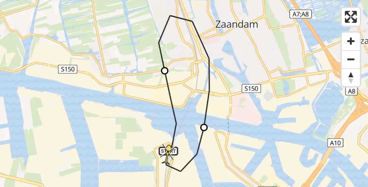 Routekaart van de vlucht: Lifeliner 1 naar Amsterdam Heliport, Hoofdtocht