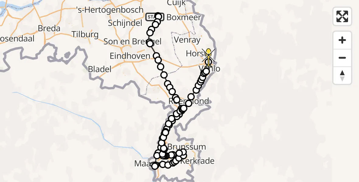 Routekaart van de vlucht: Politiehelikopter naar Velden, Zeelandsedijk