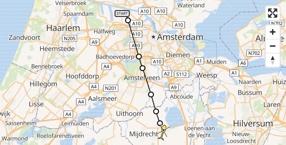 Routekaart van de vlucht: Lifeliner 1 naar Vinkeveen, Westhaven
