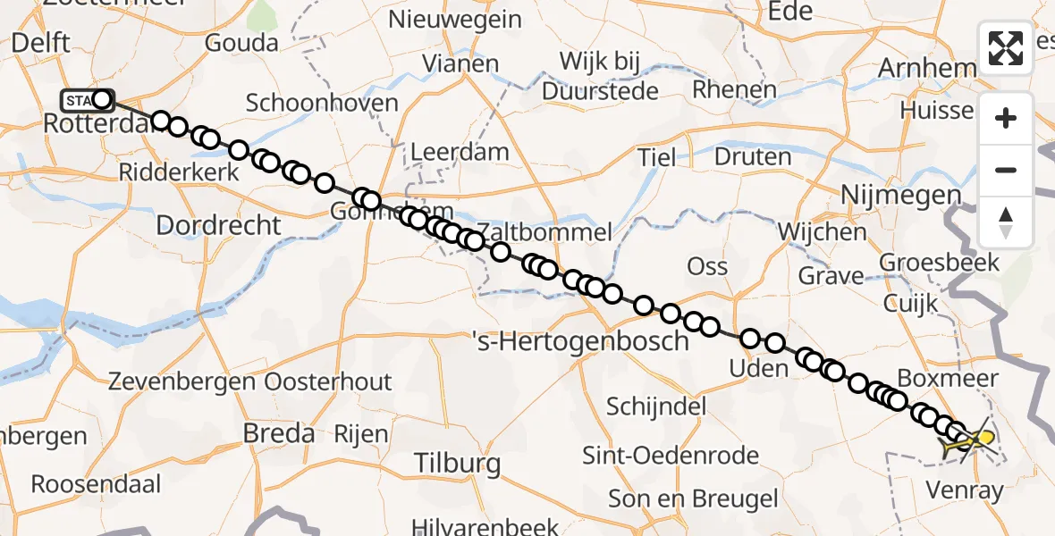 Routekaart van de vlucht: Lifeliner 2 naar Overloon, Gilze-Rijenstraat