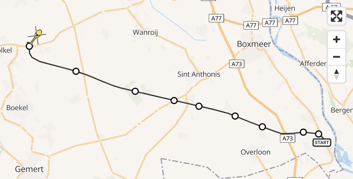 Routekaart van de vlucht: Lifeliner 3 naar Vliegbasis Volkel, Makkenweg