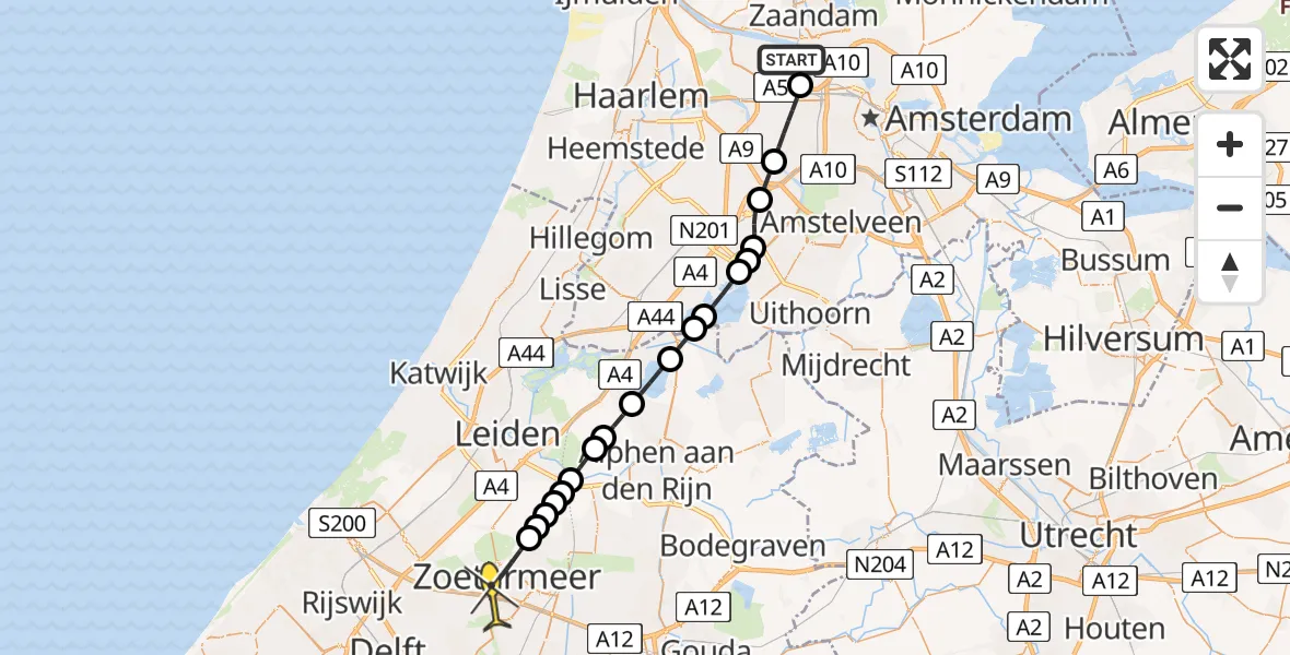 Routekaart van de vlucht: Lifeliner 1 naar Zoetermeer, Corsicaweg