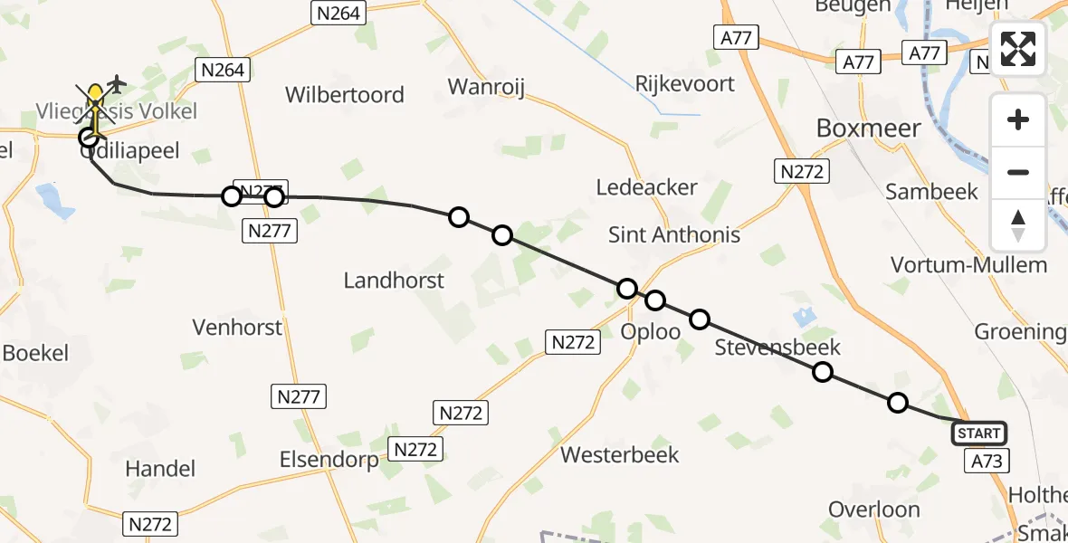 Routekaart van de vlucht: Lifeliner 2 naar Vliegbasis Volkel, Groeningsedijk