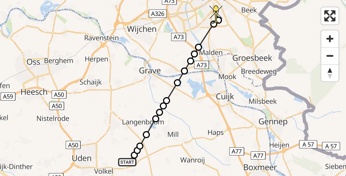 Routekaart van de vlucht: Lifeliner 2 naar Radboud Universitair Medisch Centrum, Zeelandsedijk