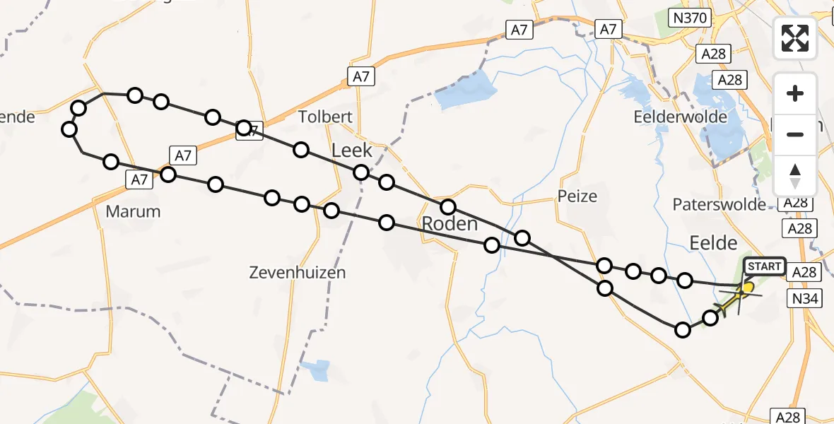 Routekaart van de vlucht: Lifeliner 4 naar Groningen Airport Eelde, Veldkampweg