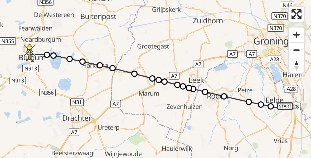 Routekaart van de vlucht: Lifeliner 4 naar Burgum, Lugtenbergerweg
