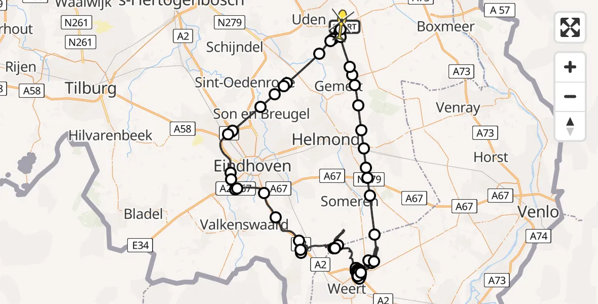 Routekaart van de vlucht: Politiehelikopter naar Vliegbasis Volkel, Vogelstraat