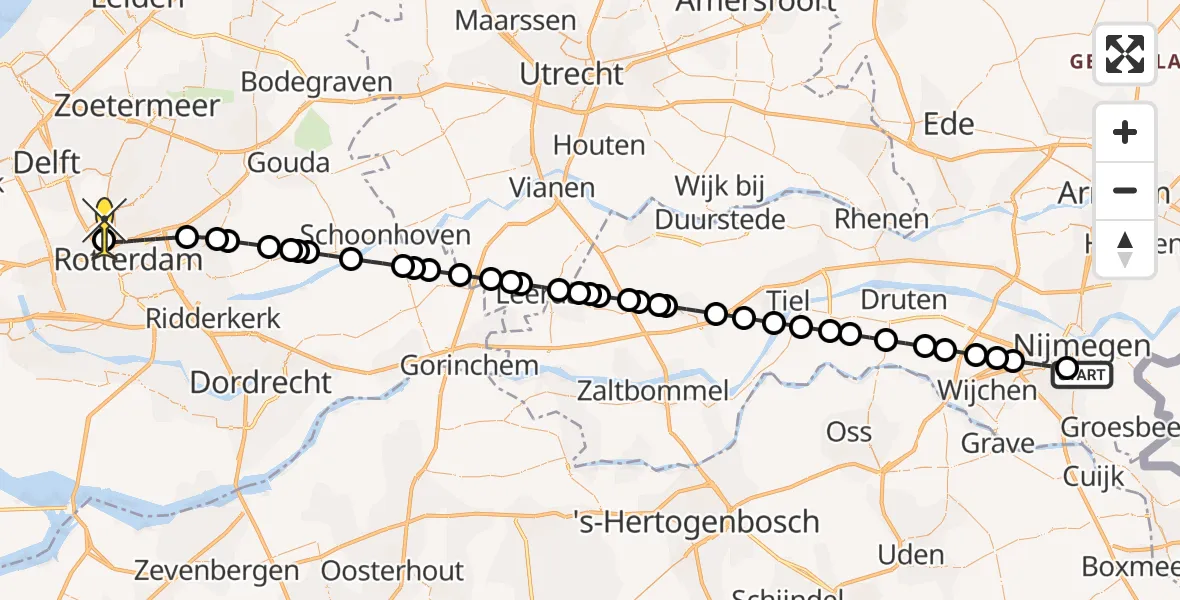 Routekaart van de vlucht: Lifeliner 2 naar Rotterdam The Hague Airport, Wezenlaan