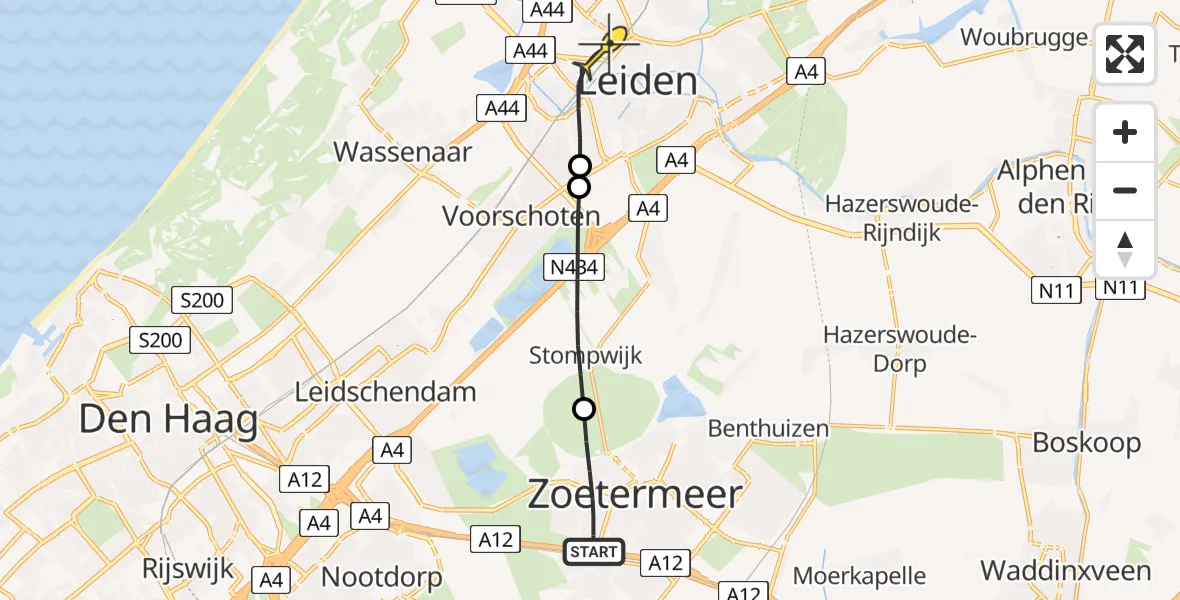 Routekaart van de vlucht: Lifeliner 1 naar Leiden, Waterpad