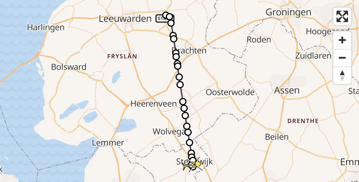 Routekaart van de vlucht: Lifeliner 4 naar Steenwijk, Zomerweg