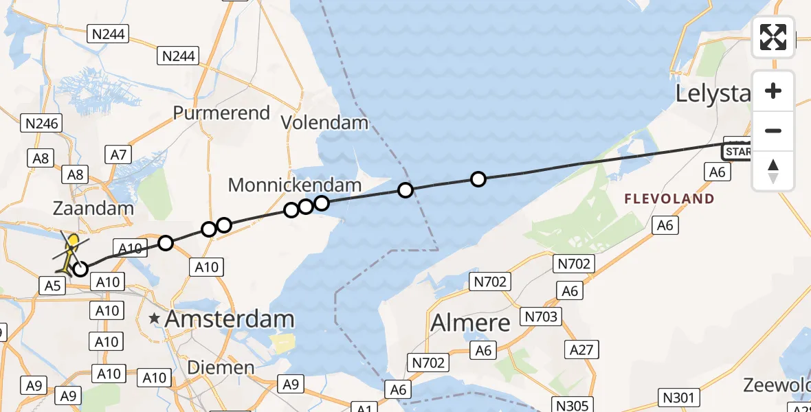 Routekaart van de vlucht: Lifeliner 1 naar Amsterdam Heliport, Apolloweg
