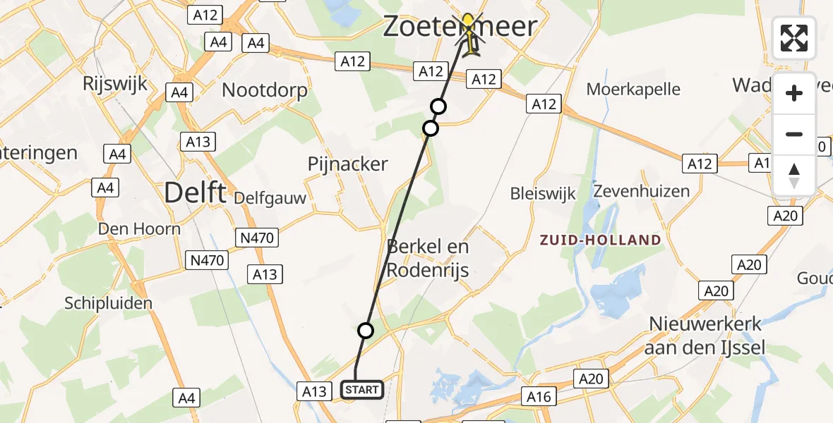 Routekaart van de vlucht: Lifeliner 2 naar Zoetermeer, Oude Bovendijk