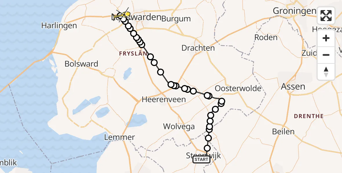 Routekaart van de vlucht: Lifeliner 4 naar Marsum, Oyershoeve
