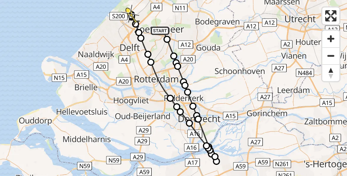 Routekaart van de vlucht: Lifeliner 2 naar Den Haag, Australiëweg