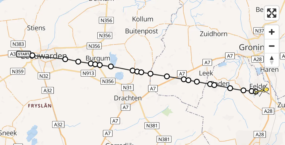 Routekaart van de vlucht: Lifeliner 4 naar Groningen Airport Eelde, Sylsterdyk