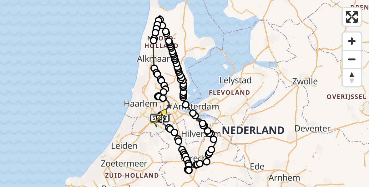 Vluchtroute Politiehelikopter van Schiphol naar Schiphol