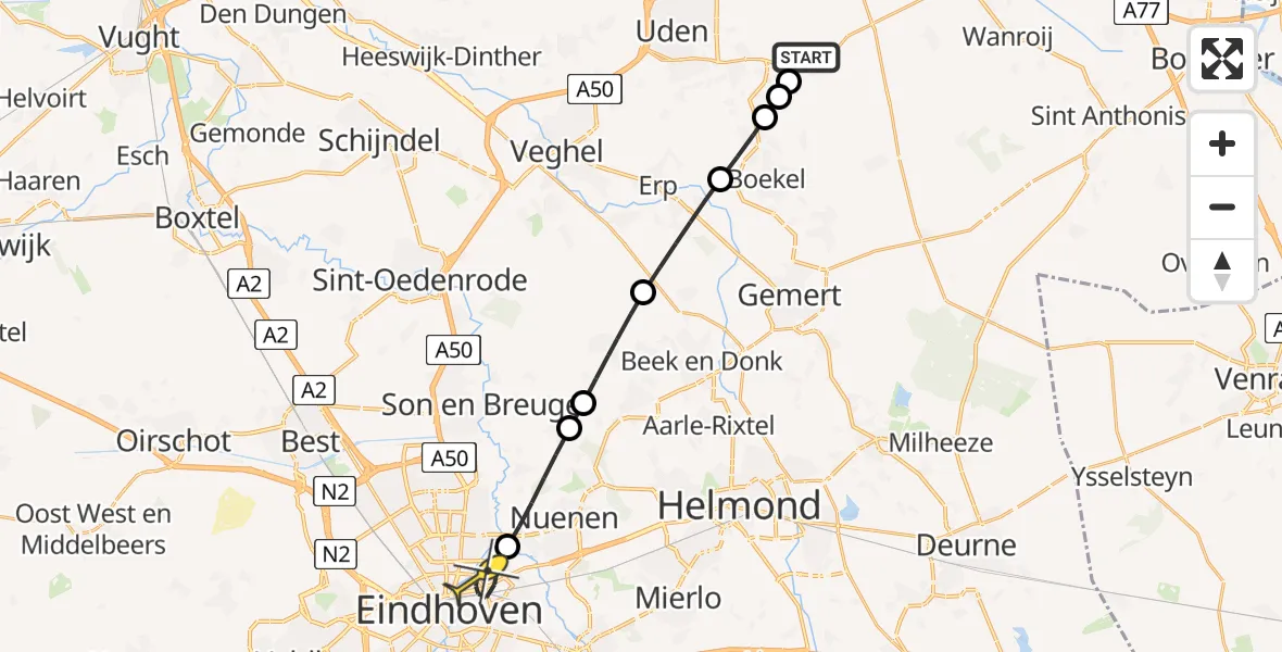 Routekaart van de vlucht: Lifeliner 3 naar Eindhoven, Vogelstraat